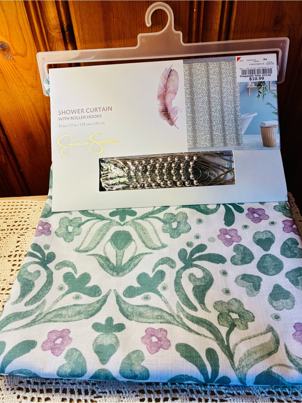 Jessica Simpson Green and Lilac Floral Printed Shower Curtain